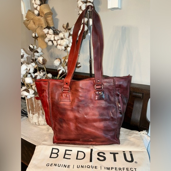 NWT Bed Stu Leather Celindra Shoulder Tote Bag Cranberry Red Retail $370 - Picture 2 of 14